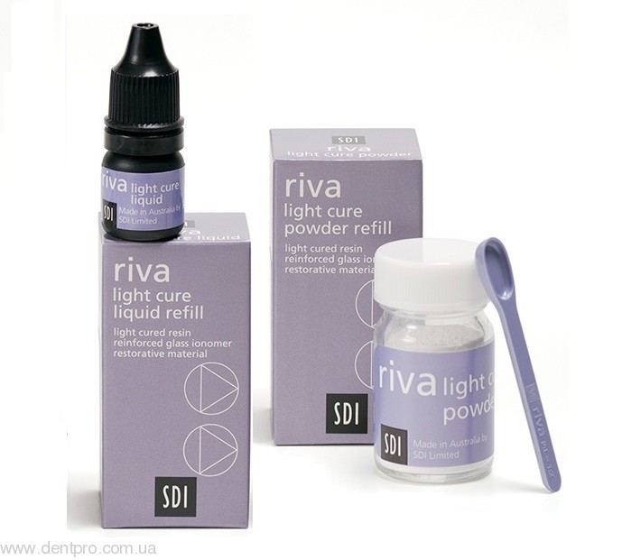 Рива ЛЦ (Riva Light Cure, SDI), стеклоиономерный пломбировочный материал, цемент светового отверждения (Riva LC), набор - 1