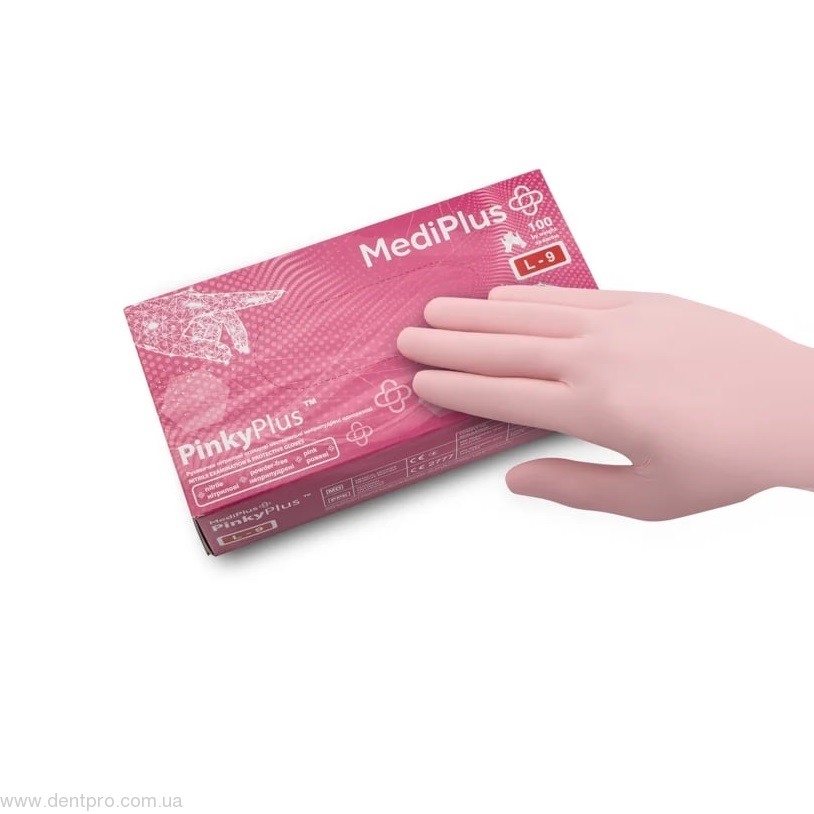 MediPlus PinkyPlus (розовые), перчатки нитриловые смотровые, упаковка 100шт (50 пар) - 20741