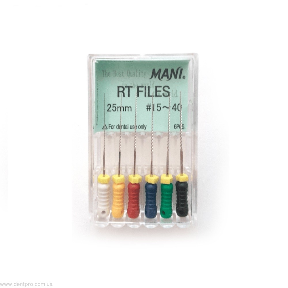 РТ файлы Мани (RT files Mani, 25мм), гибкий файл с острой кромкой для искривленных каналов, упаковка 6шт