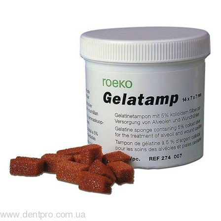 Гелатемп (Gelatamp) - кровеостанавливающая губка, содержащая коллоидное серебро, 50шт в баночке - 18651
