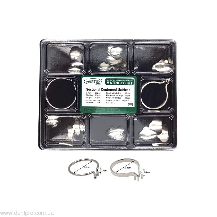 Набор матриц секционных 50мкн (толстые), упаковка 100шт + 2 кольца - 20940 Набор матриц секционных 50мкн (толстые), упаковка 100шт + 2 кольца - 20940