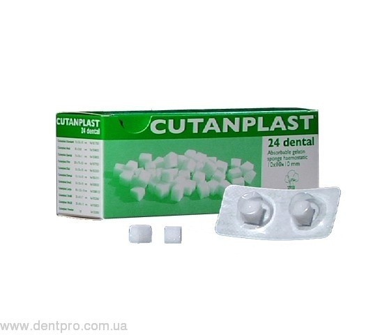 Кутанпласт Дентал (CUTANPLAST Dental), стерильная гемостатическая желатиновая рассасывающаяся губка, размер 10x10x10мм