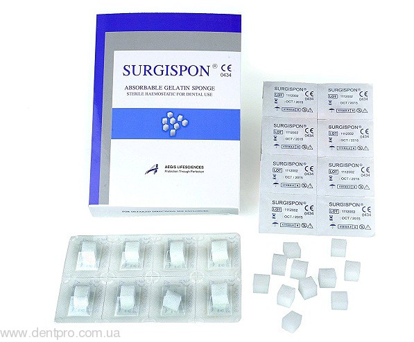 Surgispon 10х10х10мм, гемостатическая губка 1см3, стерильная желатинова рассасывающаяся