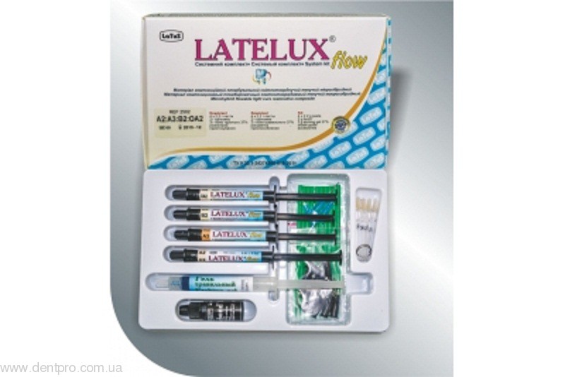 Лателюкс Флоу набор  (Latelux Flow Sistem Kit), жидкотекучий светоотверждаемый материал, набор: 4 шприца с адгезивной системой