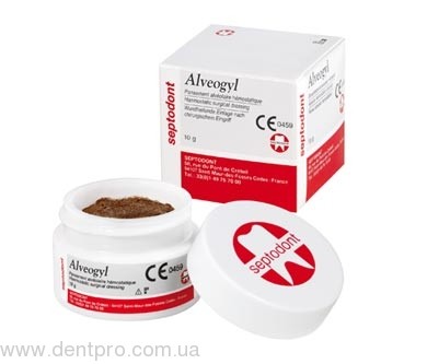 Альвожил (Alveogyl) антисептический, болеутоляющий и кровоостанавливающий компресс для альвеол, баночка 10г - 17542