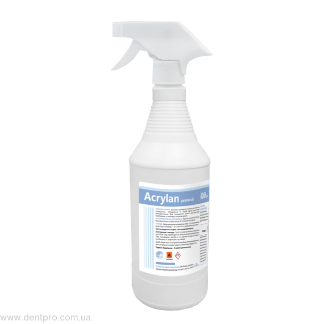 Акрилан (Acrylan) средство для мгновенной дезинфекции поверхностей и инструментария, флакон 1л с распылителем
