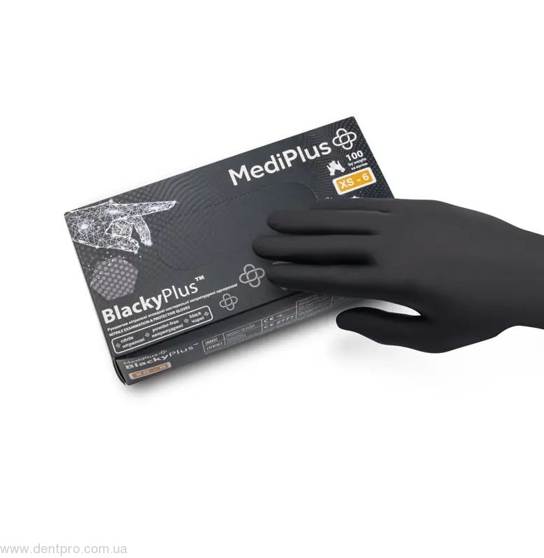MediPlus BlackPlus (черные), перчатки нитриловые смотровые, упаковка 100шт (50 пар) - 20742