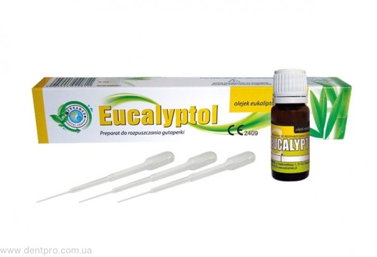 EUCALYPTOL (Эвкалиптол), эвкалиптовое масло 100% , для повторного эндодонтического лечения для удаления гуттаперчи из корневого канала, флакон 10 мл