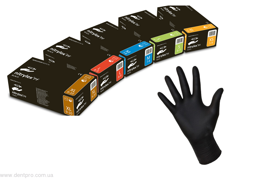 Нитрилекс ПФ Чорные (Nitrylex PF Black), нитриловые смотровые неопудренные перчатки (нитрилекс блэк), 100шт (50пар) - 18999