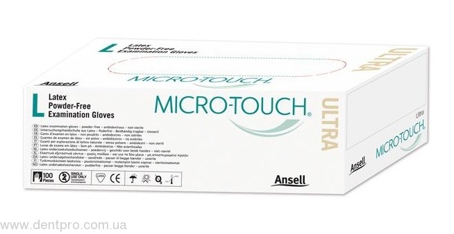 Микро Тач Ультра (Micro-Touch ULTRA) латексные смотровые неопудренные текстурированные перчатки, упаковка 100шт (50пар)