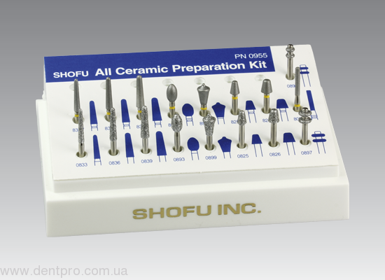 Набор боров для препарирования под цельнокерамические конструкции All Ceramic Preparation Kit (SHOFU), 17 боров в органайзере - 19777