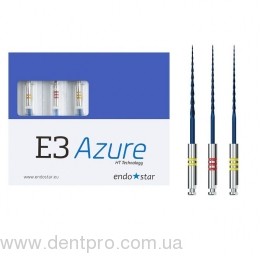 Система Эндостар E3 Ажур (Endostar E3 Azure), машинные NiTi файлы для механической обработки корневого канала, упаковка 3шт